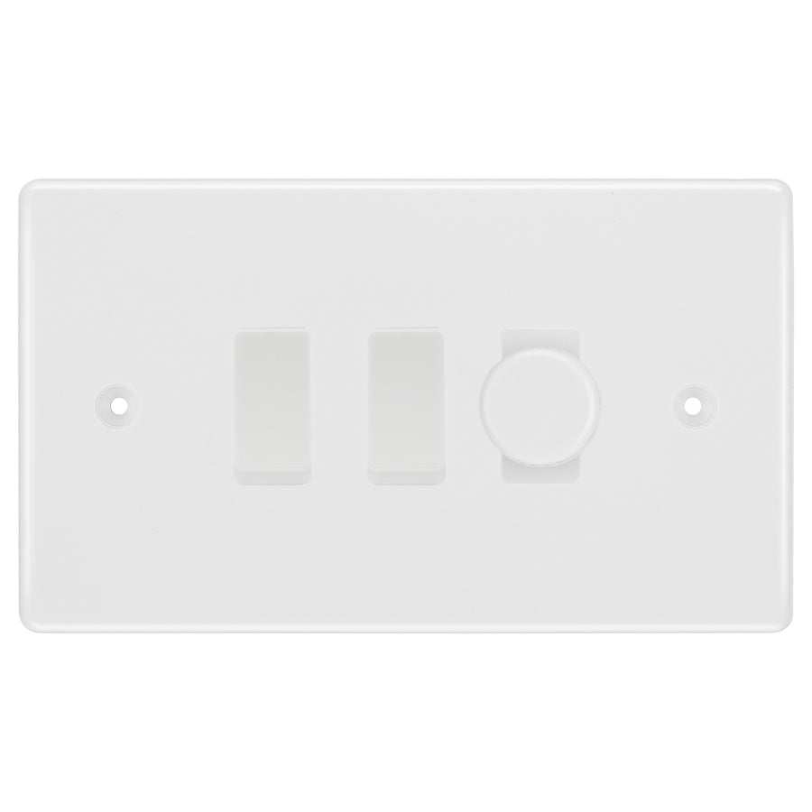 BG White 3 Gang Light Switch 1x Trailing Edge LED Dimmer 2x 2 Way Custom Switch