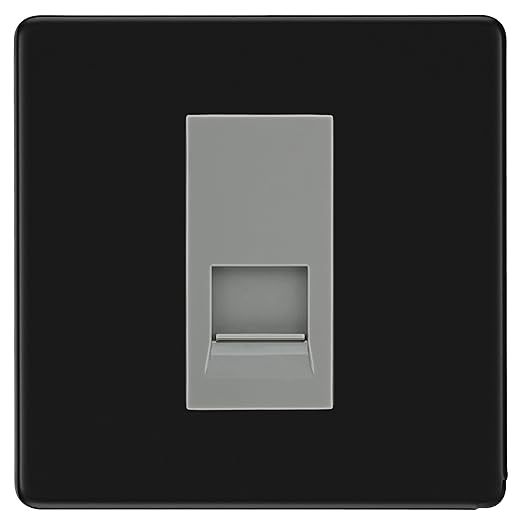 BG Screwless Matt Black Single RJ11 Telephone Socket FFBRJ111 - Grey Insert