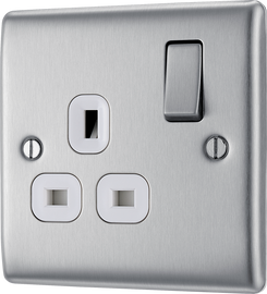 BG NBS21W Nexus Metal Brushed Steel 1 Gang 13A Switched Socket - White Insert