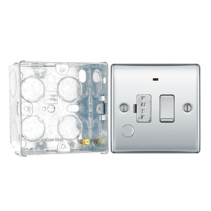 BG Nexus Polished Chrome 13A Flex Output Neon Switched Fused Connection Unit NPC53 with 35mm Steel Back Box