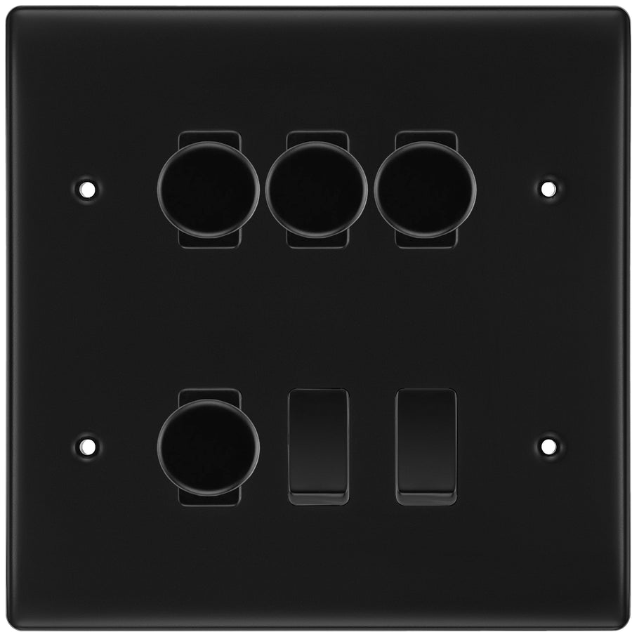BG Nexus Matt Black 6 Gang Switch 4x Trailing Edge LED Dimmer 2x Intermediate Switch