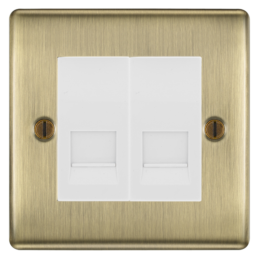 BG Nexus Antique Brass Double Master Telephone Socket, Screw Terminal - White Insert