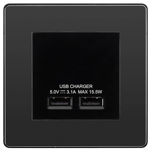 BG Evolve Black Chrome Dual USB Charger 3.1A Output Socket - Black Insert