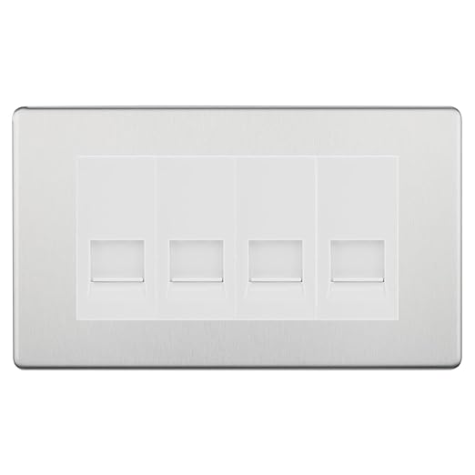 BG Screwless Brushed Steel 4 Gang RJ11 Telephone Socket Euro Module - White Insert