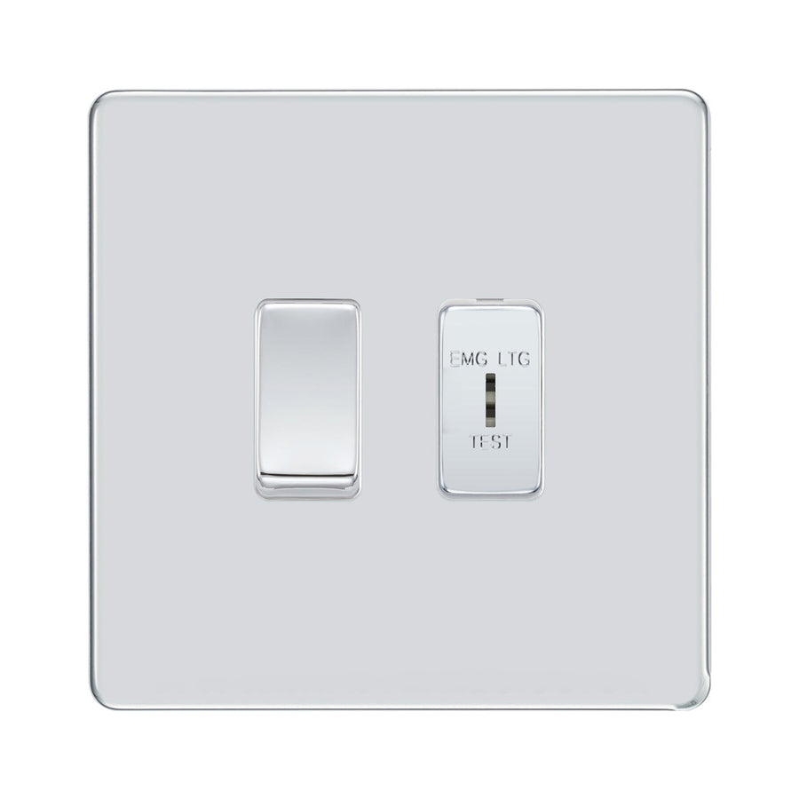 BG Screwless Polished Chrome 2 Gang Emergency Lighting (EMG LTG TEST) Key Switch with 2 Way Single Pole Switch