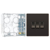 BG Screwless Black Nickel 20A 16AX 2 Way Triple Light Switch FBN43 with 35mm Steel Back Box