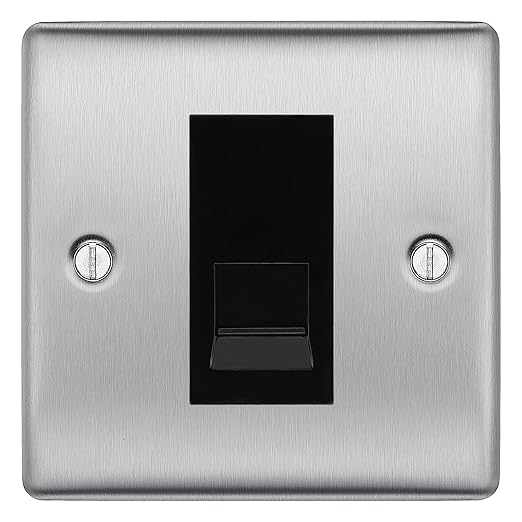 BG Nexus Brushed Steel Single IDC Secondary Telephone Socket - Black Insert