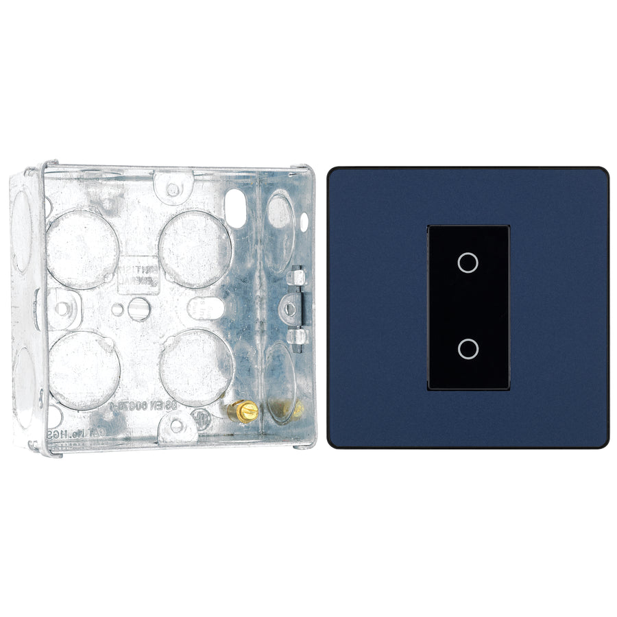 BG Evolve Matt Blue Single Secondary Touch Dimmer Switch PCDDBTDS1B with 35mm Steel Back Box