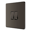 BG Screwless Black Nickel 20A 16AX 2 Way Double Light Switch FBN42 with 25mm Steel Back Box