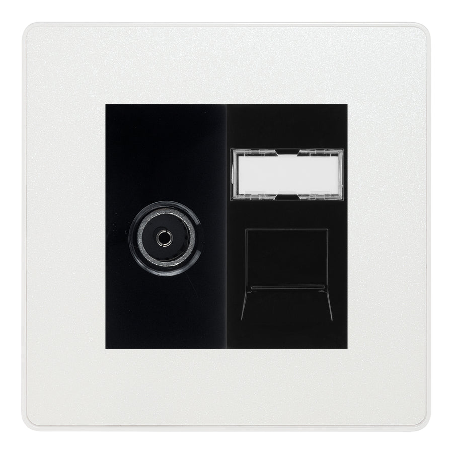 BG Evolve Pearlescent White TV Aerial & RJ45 CAT6 Data Socket - Black Insert