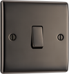 NBN13 Front - This black nickel finish 20A 16AX intermediate light switch from British General should be used as the middle switch when you need to operate one light from 3 different locations such as either end of a hallway and at the top of the stairs.