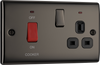 NBN70B Front - This 45A cooker control unit from British General includes a 13A socket for an additional appliance outlet, and has flush LED indicators above the socket and switch.