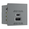 BG Black Nickel 45W USB Wall Socket Euro Module USB-A & C - Grey Insert