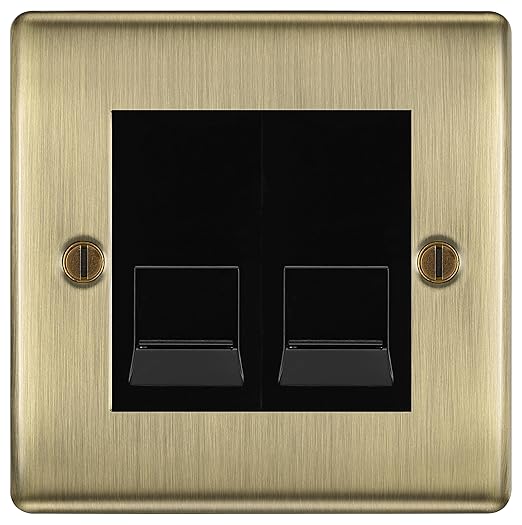BG Nexus Antique Brass Double RJ11 Telephone Socket NABRJ112 - Black Insert