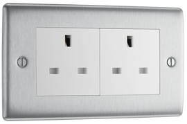 BG Electrical NBS24W Nexus Metal Brushed Steel 13A Double Unswitched Socket - White Insert