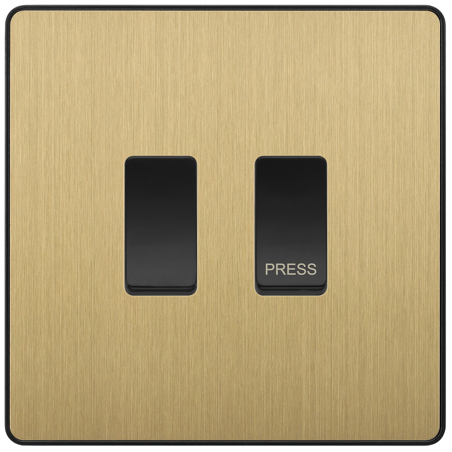 BG Evolve Satin Brass 2G Grid Switch Kit – 20A 2-Way & Retractive Press Module