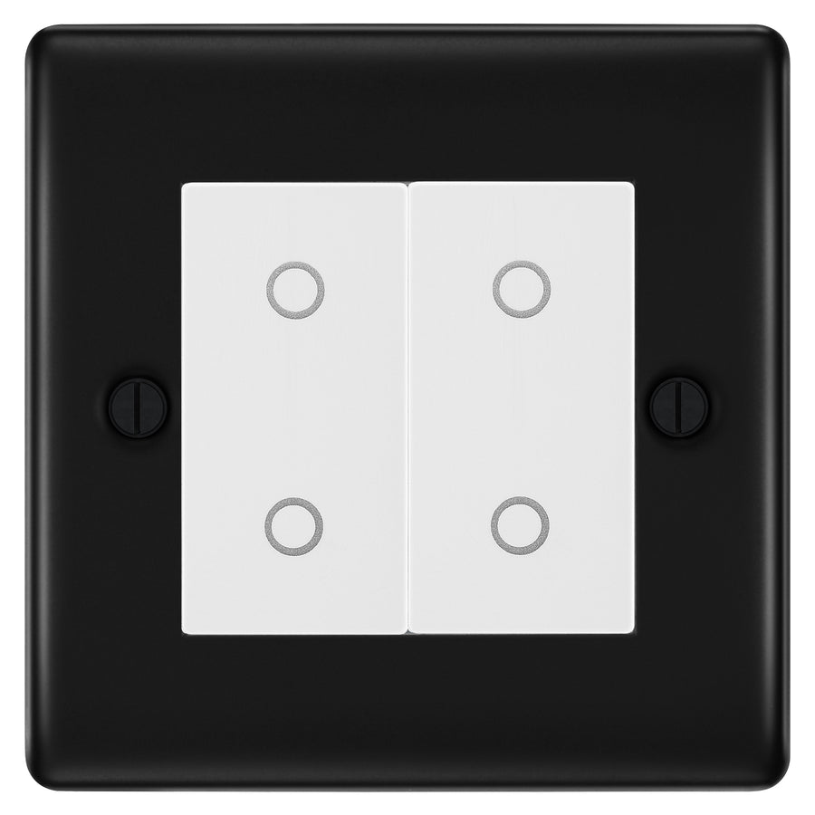 BG Nexus Matt Black Double Secondary Touch Dimmer Switch - White Insert