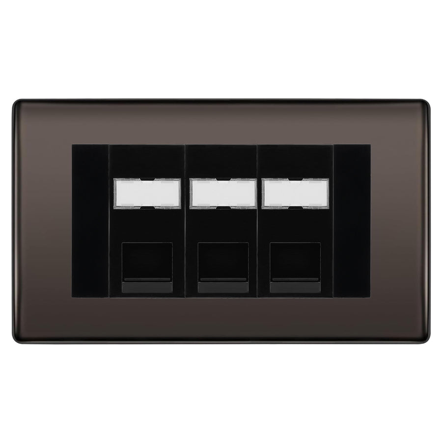 BG Nexus Black Nickel 3 Gang RJ45 Cat5e Data Socket Black Inserts