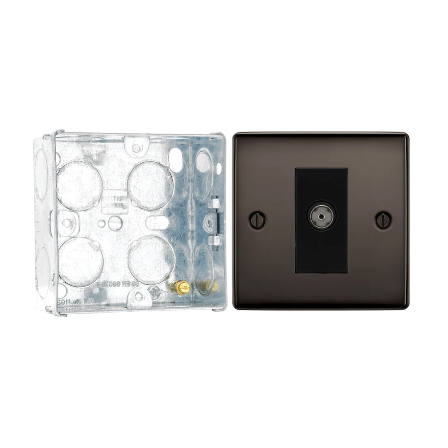 BG Nexus Black Nickel 1 Gang Isolated Co-Axial Socket NBN62 with 35mm Steel Back Box
