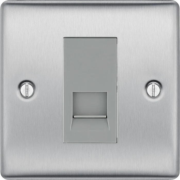 BG Nexus Brushed Steel Single Master Telephone Socket – Grey Insert