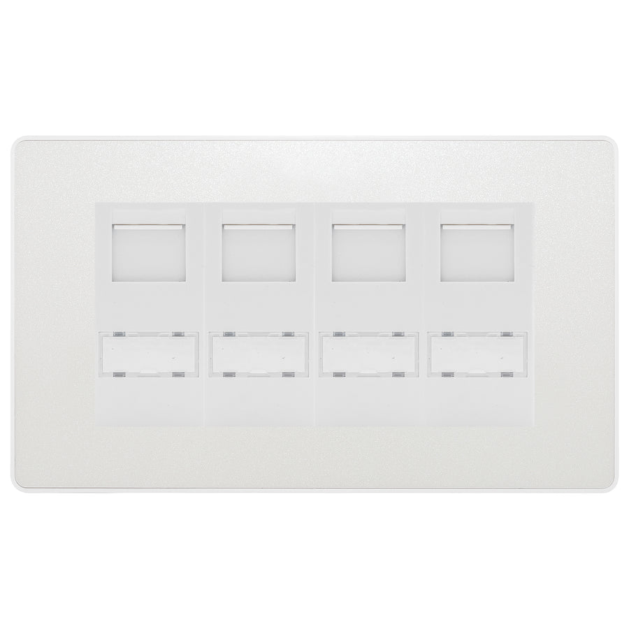 BG Evolve Pearlescent White 4 Gang RJ45 Cat6 Data Socket White Inserts
