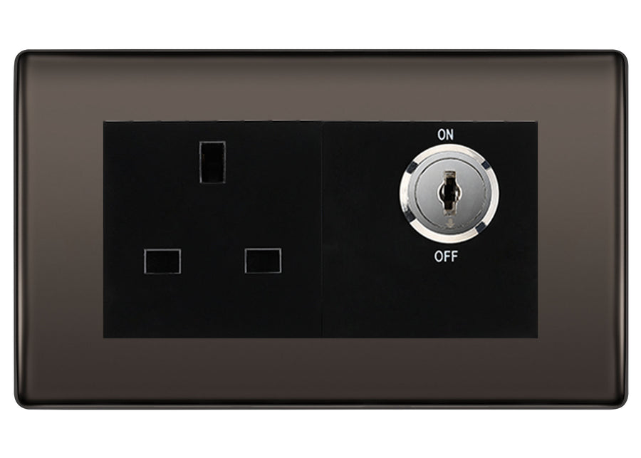 BG Nexus Black Nickel 13A Double Pole Key Controlled Socket – Black Inserts