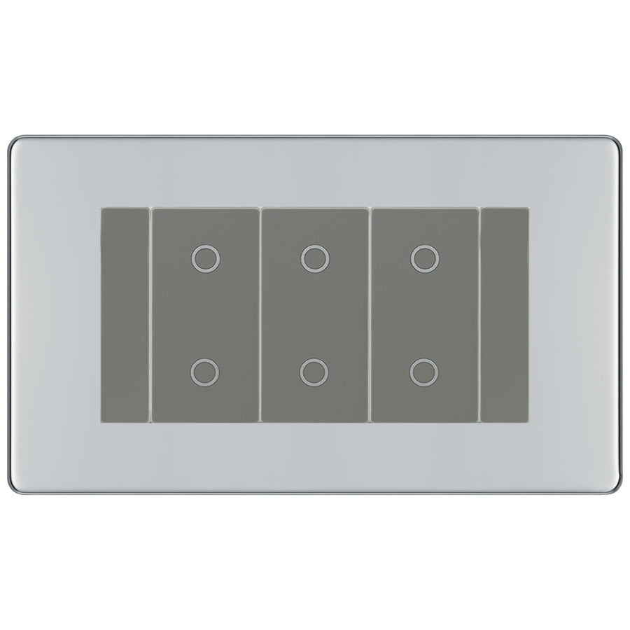 BG Nexus Screwless Polished Chrome Triple Secondary Touch Dimmer Switch - Grey Insert