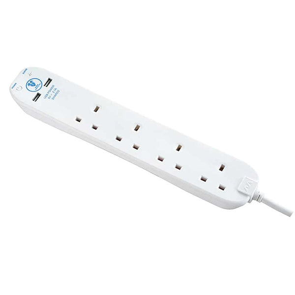 Masterplug SRGU4210N-MP Four Socket Surge Protected Extension Lead with Two USB Charging Ports, 2 Metres