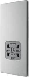 BG Electrical FBS20G Nexus Screwless Flat-Plate Shaver Socket Outlet Brushed Steel Grey Insert Dual Voltage 115V - 230V