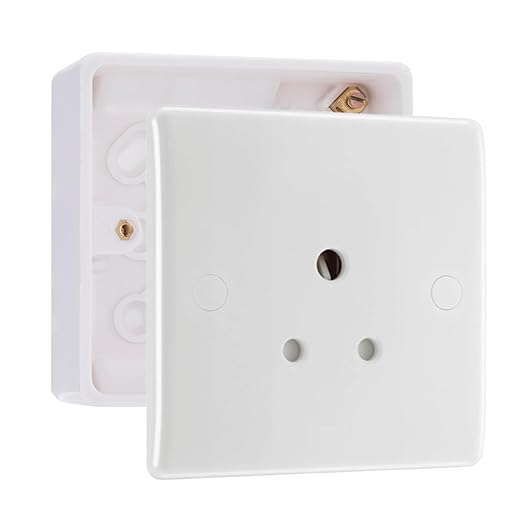 BG Electrical 5A Unswitched Round Pin Socket White & 32mm Pattress Back Box