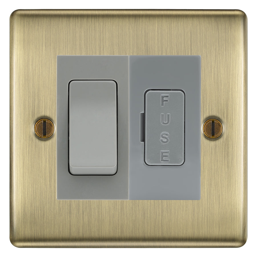BG Nexus Antique Brass 2 Way Light Switch & 13A Fused Spur Plate | Grey Insert