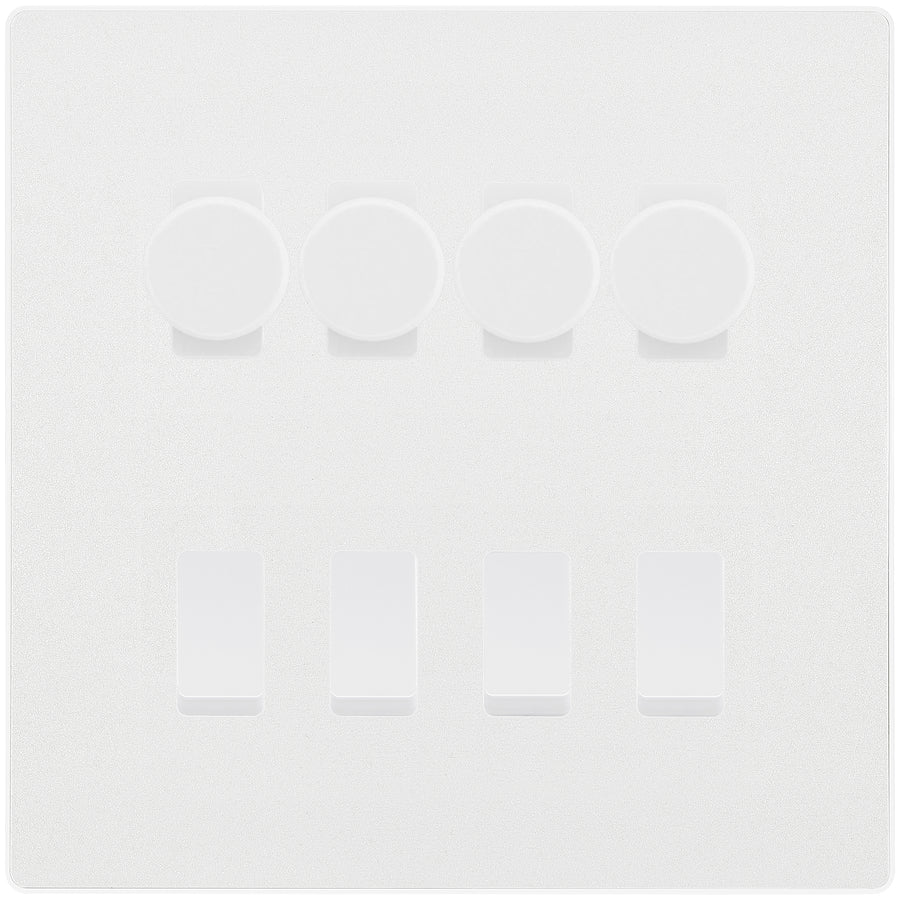 BG Evolve Pearlescent White 8 Gang Switch 4x Trailing Edge LED Dimmer 4x Intermediate Custom Grid Switch