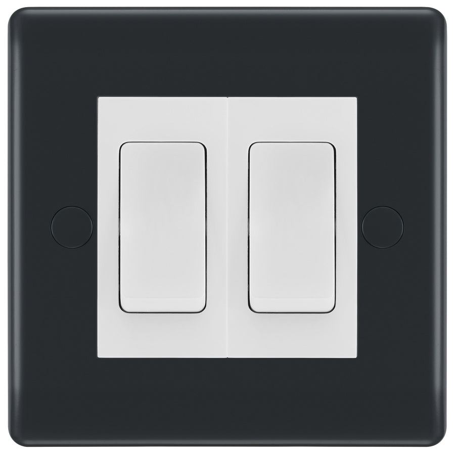 BG Part M 2 Gang 20AX 2 Way Light Switch Graphite - White Insert