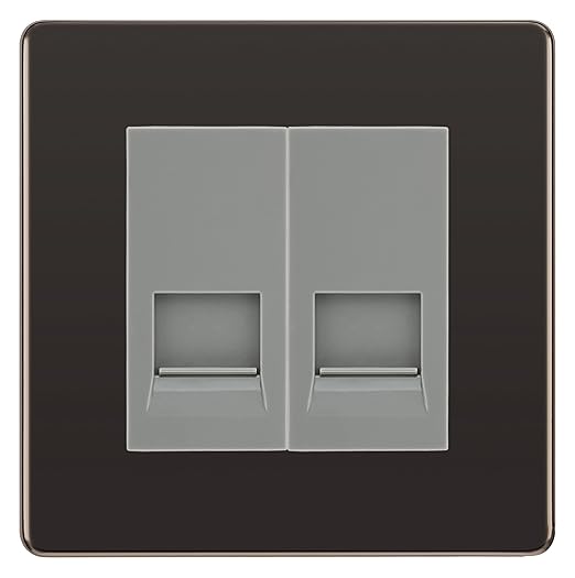 BG Screwless Black Nickel Double RJ11 Telephone Socket FBNRJ112 - Grey Insert