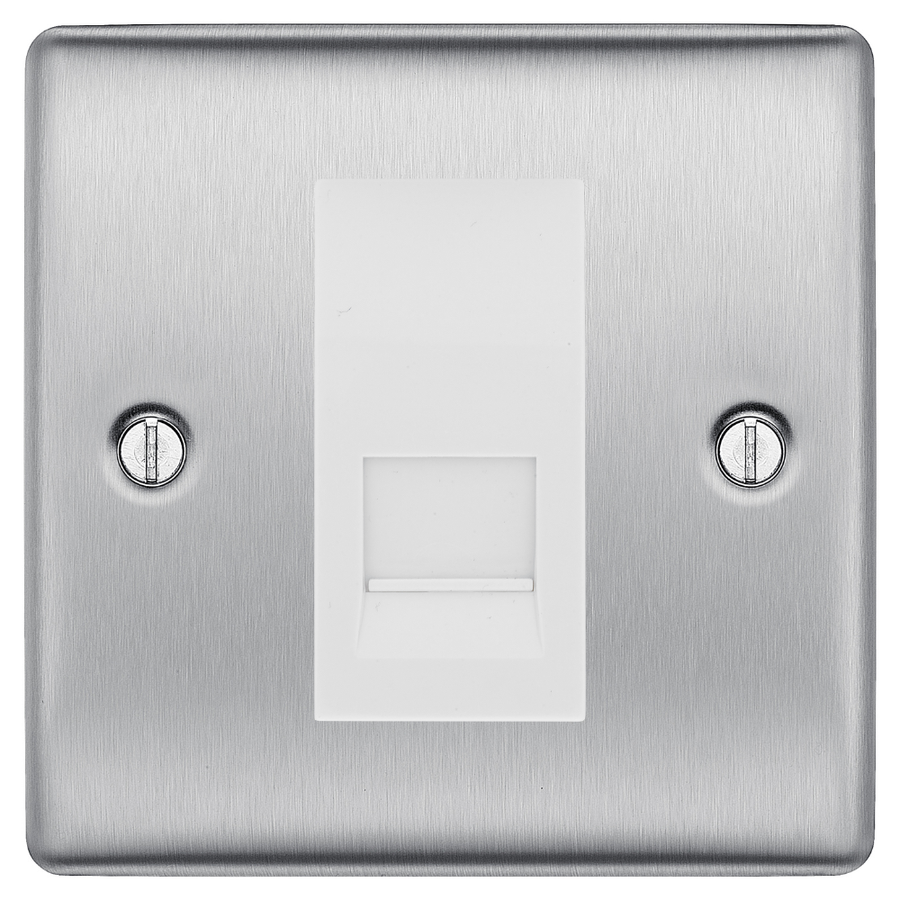 BG Nexus Brushed Steel Single Master Telephone Socket, Screw Terminal - White Inserts