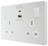 PCDCL22UAC30W Side - This Evolve pearlescent white 13A power socket from British General with integrated fast charge USB-A and USB-C ports delivers a 50% charge to mobile phones in just 30 minutes. 