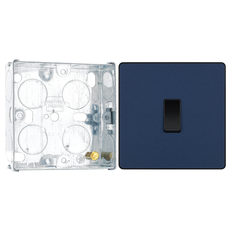 BG Evolve Matt Blue 1 Gang 20A 16AX 2 Way Light Switch PCDDB12B with 25mm Steel Back Box