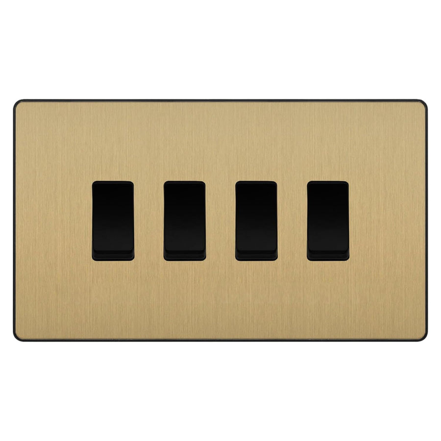BG Evolve Satin Brass 4 Gang Light Switch 2x Intermediate 2x 2 Way Custom Grid Switch