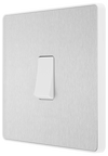 BG PCDBS12W Brushed Steel Evolve 1 Gang 20A 16AX 2 Way Light Switch - White Insert