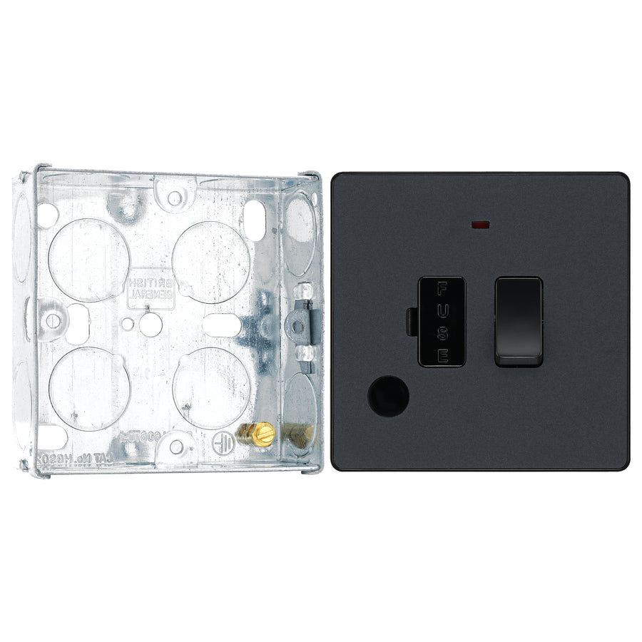 BG Evolve Matt Grey 13A Flex Outlet Neon Switched Fused Connection Unit PCDMG52B with 25mm Steel Back Box