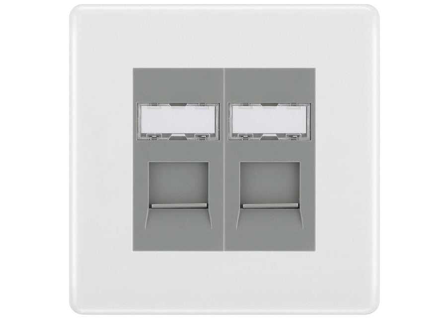 BG Nexus White Moulded 2 Gang RJ45 Data Socket NWMRJ452G Grey Inserts