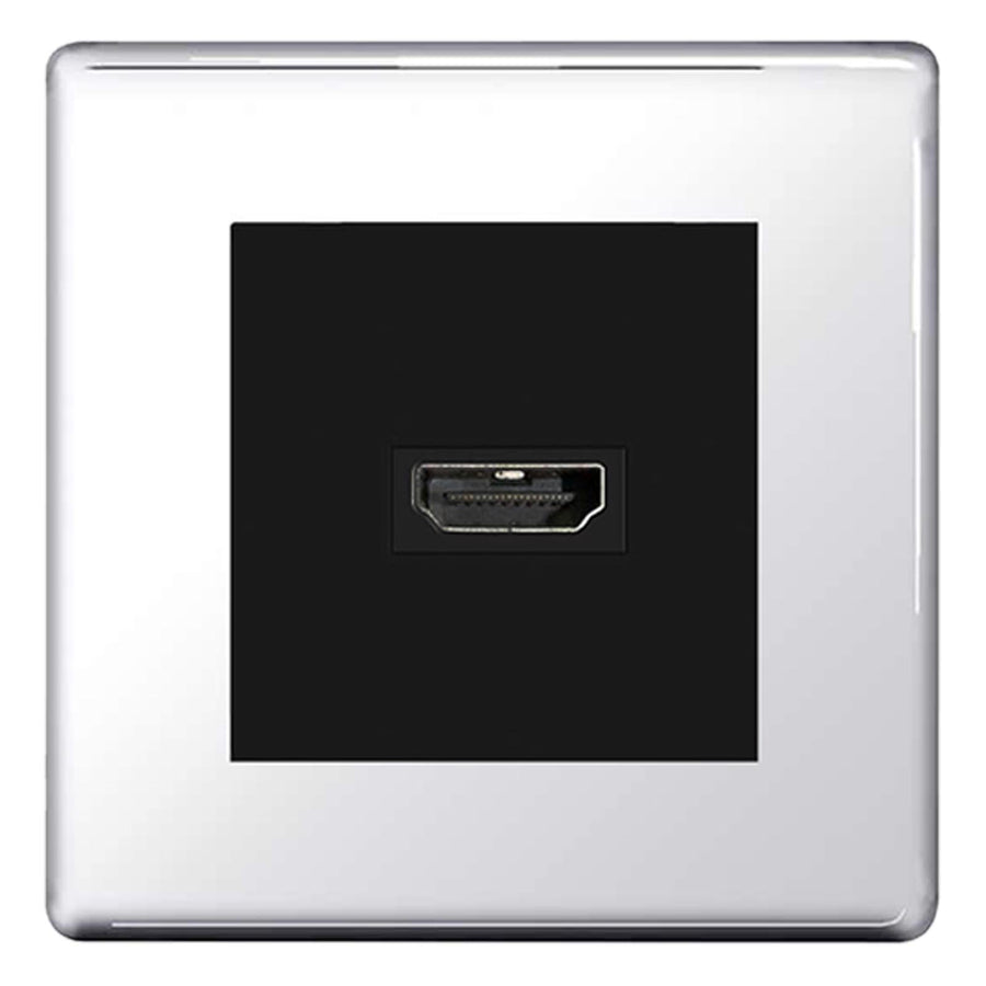 BG Screwless Polished Chrome HDMI Socket Black insert