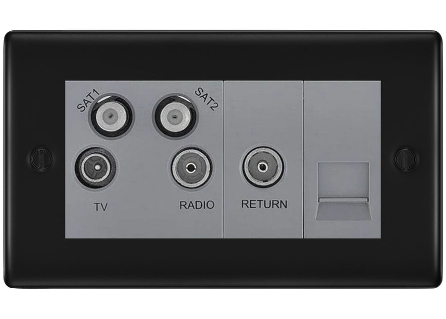 BG Nexus Metal Matt Black Quadplex Combination TV Socket NFB69G