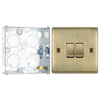 BG Nexus Metal Antique Brass 20A 16AX 2 Way Double Light Switch NAB42 with 25mm Steel Back Box