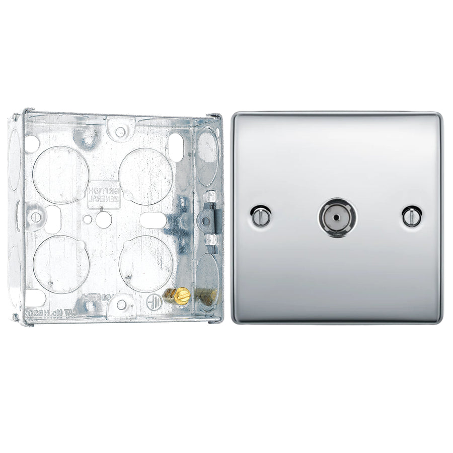 BG Nexus Polished Chrome Single Coaxial Socket NPC60 with 25mm Steel Back Box