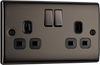 NBN22B Front - This black nickel finish 13A double switched socket from British General has a sleek and slim profile with softly rounded edges and no visible plastic around the switches to add a touch of luxury to your decor.