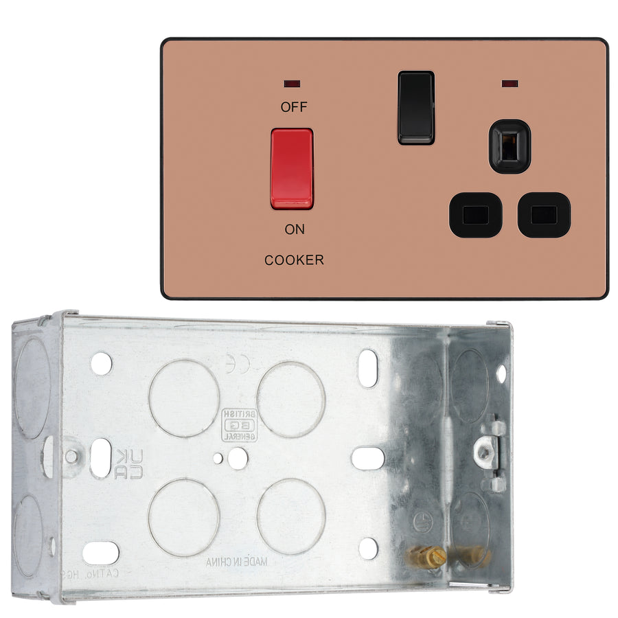 BG Evolve Polished Copper 45A Switch 13A Switched Socket Cooker Control Unit PCDCP70B with 35mm Steel Back Box
