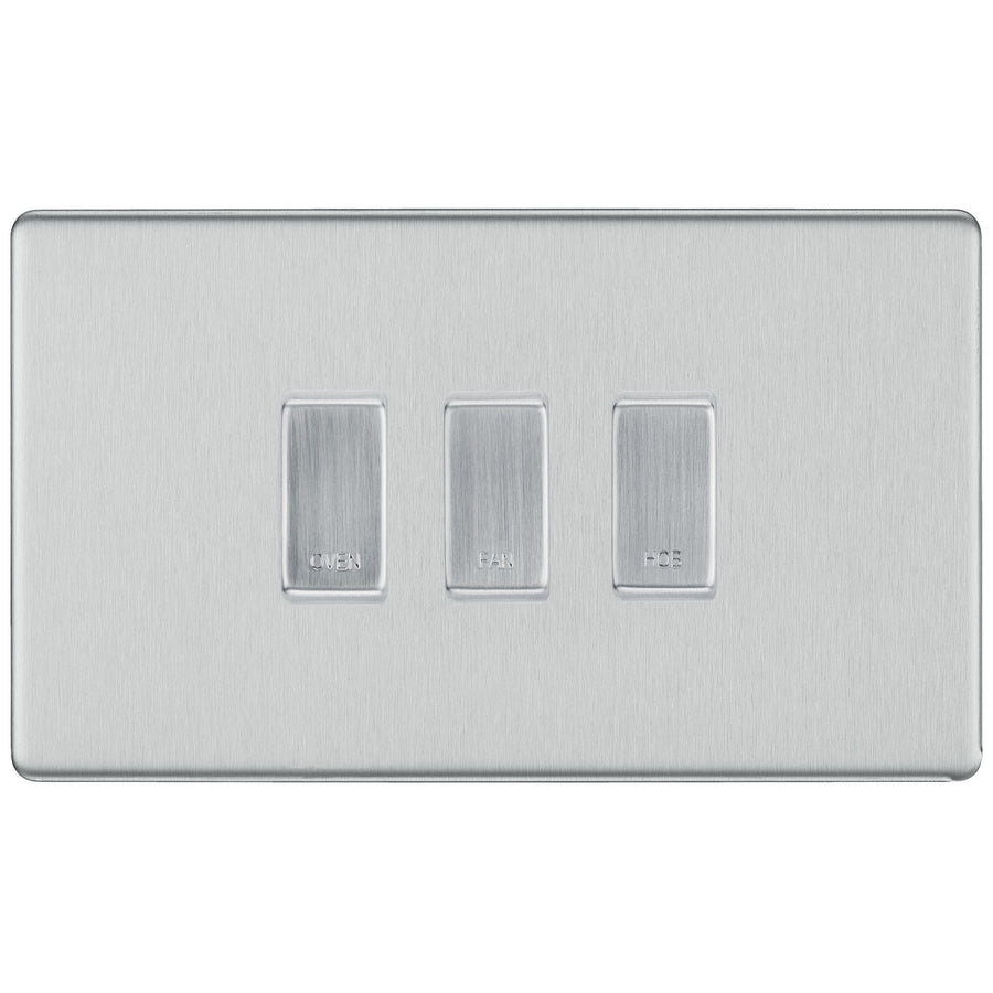 BG Screwless Brushed Steel 3 Gang Engraved Custom Labelled Appliance Grid Switch