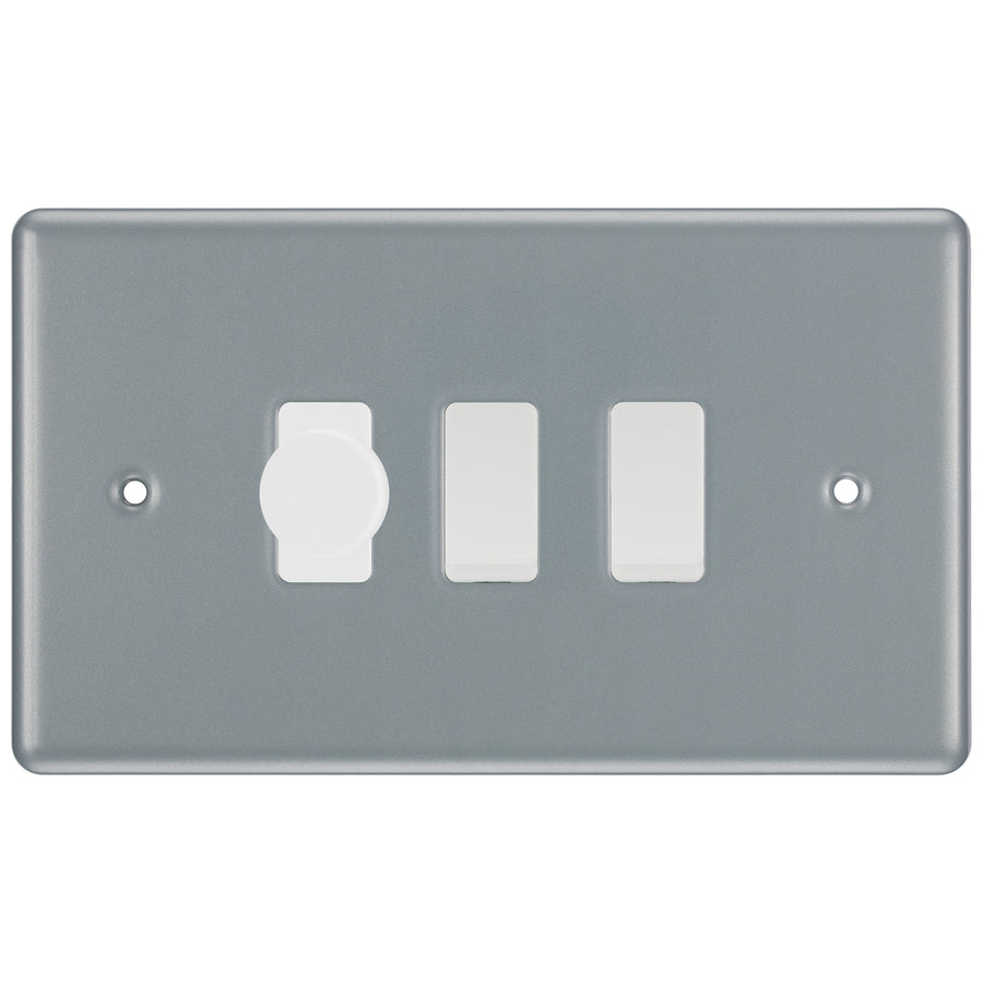 BG Metal Clad 3 Gang Light Switch 1x LED Dimmer 2x 2 Way Custom Switch