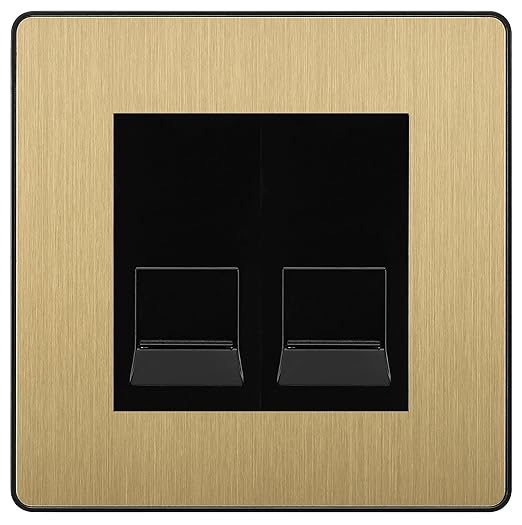 BG Evolve Satin Brass Double RJ11 Telephone Socket PCDCPRJ112 - Black Insert
